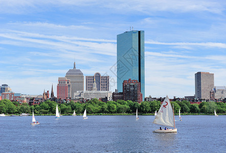 波士顿查尔斯河与城市天线汉图片