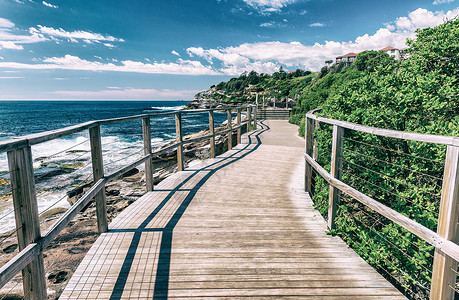 悉尼邦迪海滩上的木桥图片
