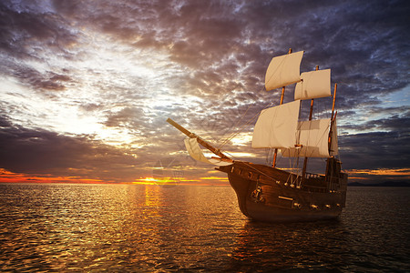 中国风古船航海海中的古船背景