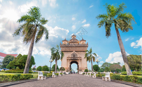 位于老挝万象的美丽建筑Patux背景图片