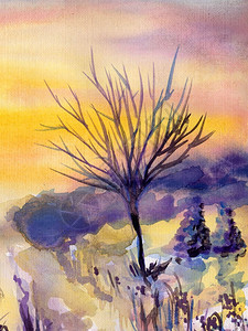 水溶性与树木有关的冬天的水彩风景插画