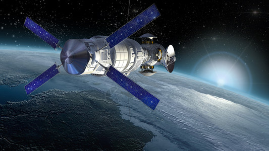 卫星测量地球空间实验室或航天器设计背景图片