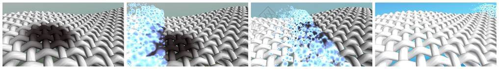 锈渍去污过程一步的3D渲染插图集洗衣粉去污剂或洗衣液有活作用之前和之后有设计图片