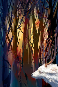 蓝色大气的神秘森林用于设计卡片包装请柬和背景图片