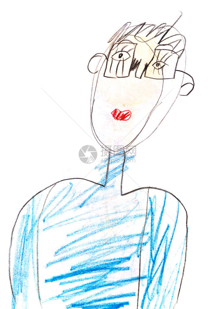 儿童绘画戴眼镜和蓝色衣图片