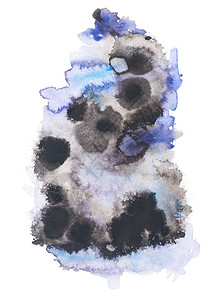 白色上带有黑色和蓝色油漆污点的抽象绘画图片