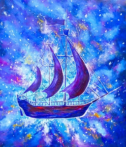 太空中的旧海盗船彼得潘星空紫蓝色宇宙插图图片