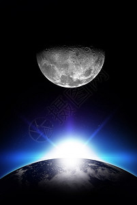 日出和月亮垂直空间插图升起的地球和月亮简单而酷的插图你的标图片