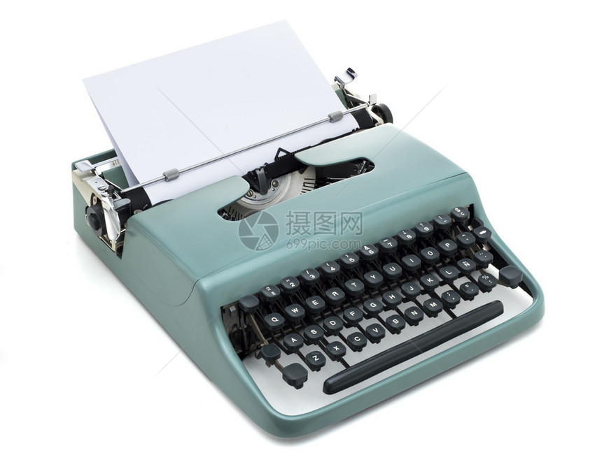 带空白纸的老式打字机隔离图片