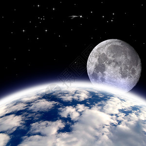地球和月亮与星图片