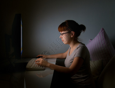 深夜在电脑前工作的女人图片