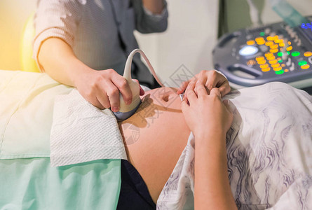 在医院用超声波扫描设备对孕妇进行检查的产科诊断系统闭图片