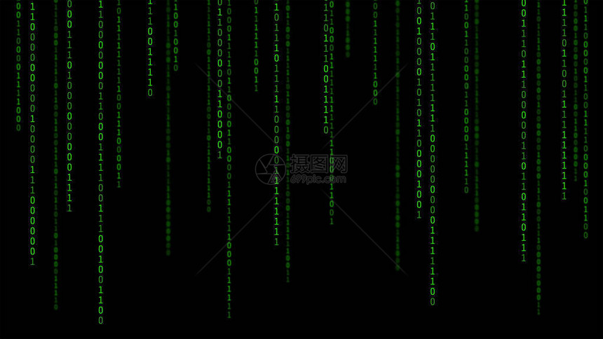 01或显示器矩阵背景上的计算机屏幕上的二进制数黑客中的数字据代码或安全技术概图片