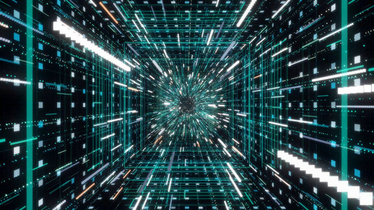 带有线条流的未来派闪亮隧道动画美丽的潜入方形隧道的网络空间背景图片