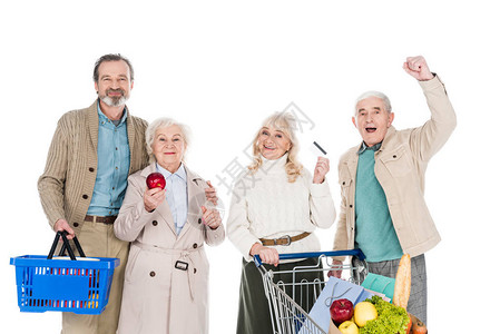 生活快乐的老年人站在退休妇女身边图片