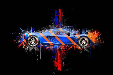 黑色蓝运动超大车带有橙色条背景图片