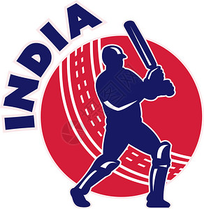 以印度这一词的回写风格在背景中用球击打前视窗和圆球来显示板球蝙设计图片