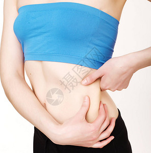 白色背景中孤立的女孩胃测量节食的瘦女人保健人图片