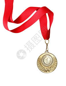 金奖章白背景上印有红丝带的图片