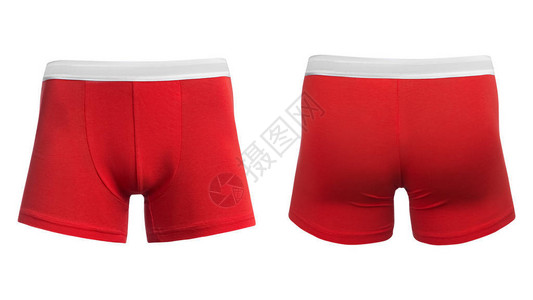 男子红色拳击短裤以孤背景图片