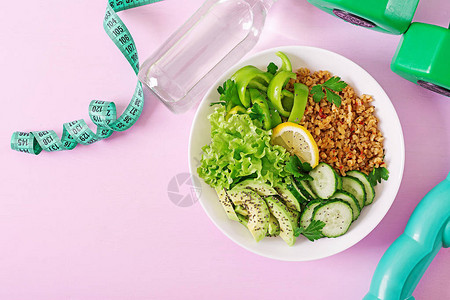 概念健康食品和运动生活方式素食午餐健康饮食适当的营养图片