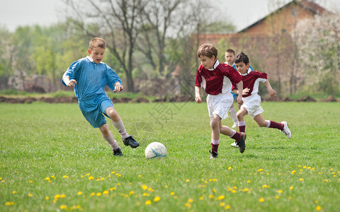 在场上踢足球的小男孩图片