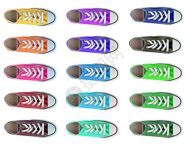 以不同颜色收集的体育鞋与上背景图片