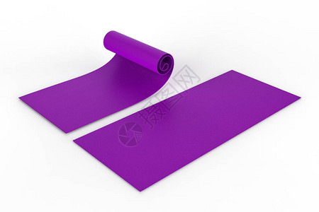 3D让紫瑜伽垫在白色图片