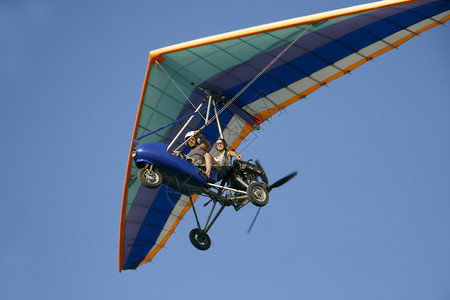 飞行中的摩托悬挂式滑翔机图片
