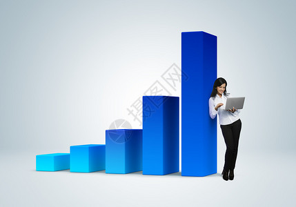 财务报告和统计商业成功概念有笔记本的商业妇女支持条形图片