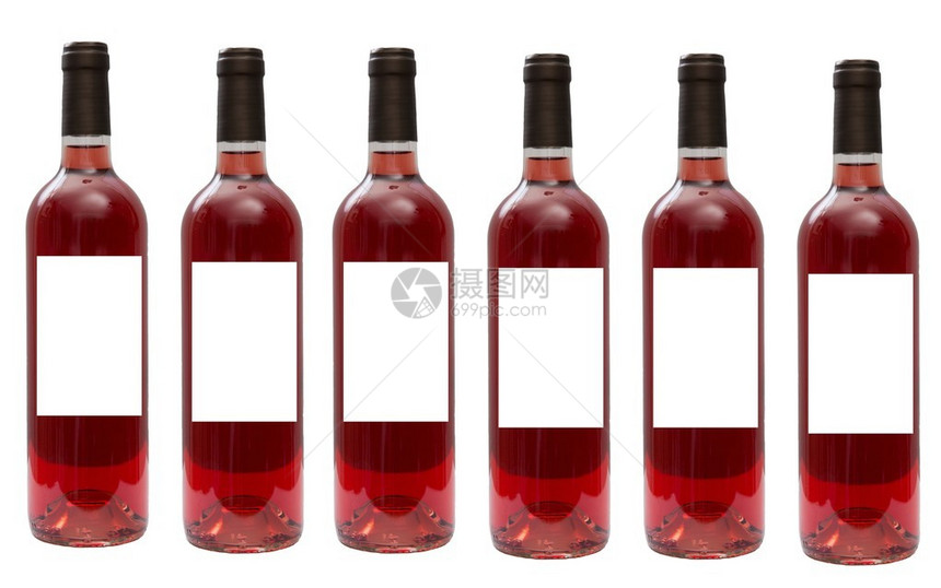 带有空白标签的玫瑰酒孤立在白色图片
