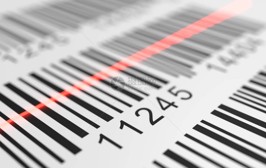 红色激光的近视是用产品条码进行扫描的标签3D图片