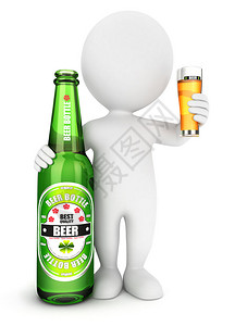开胃酒3D白人啤酒瓶孤立的白人背设计图片