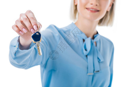 女地产商持有新家钥匙孤立图片