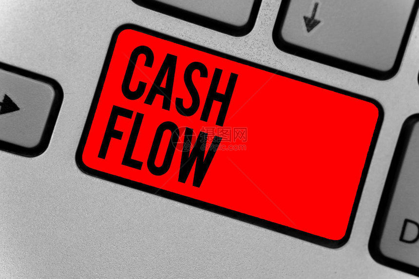 显示现金流的文本符号概念照片资金进出影响流动键盘红键意图创建计算机图片