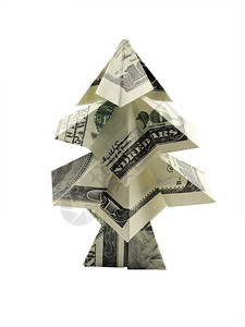 百元钞票制成的圣诞树背景图片