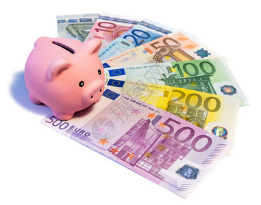 欧元纸币上的Piggibank图片