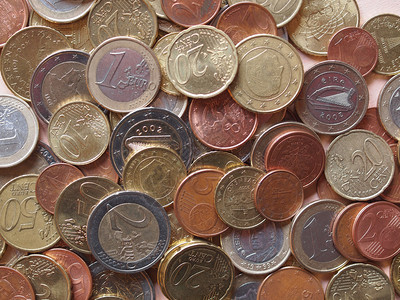欧盟的许多欧元硬币货可用作背景图片