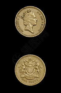 黑色背景中的旧一英镑硬币背景图片