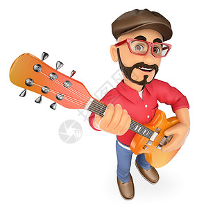 3D演艺界人士摇滚明星弹吉他孤背景图片
