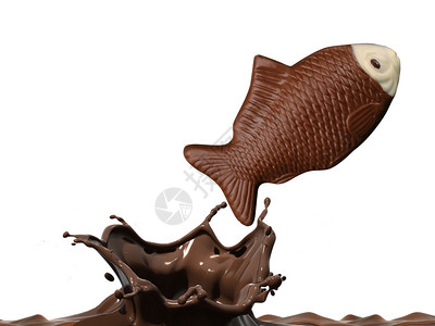 奇悬巧巧克力鱼正从巧克背景