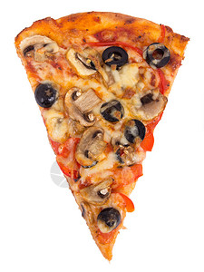 在白色背景的蘑菇和橄榄比萨切片图片