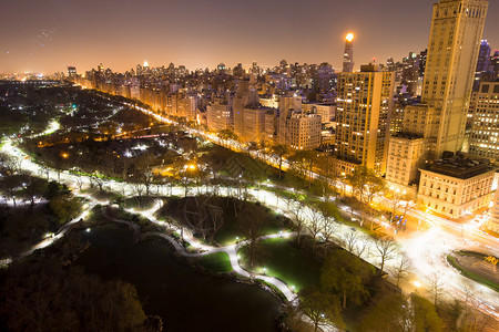 纽约市中央公园夜景鸟瞰图图片