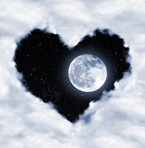 夜空云中的心与月亮图片