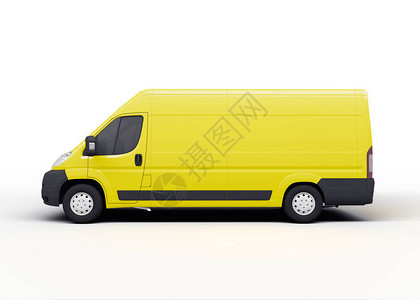 黄色送货卡车或面包车白图片