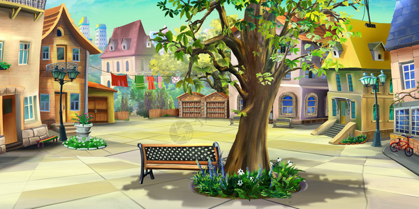 城市一个小院子的数码绘画背景图片