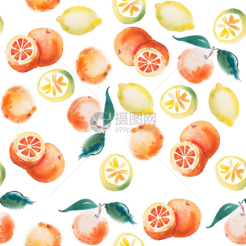 一组热带水果白底柑橘和海藻的图片