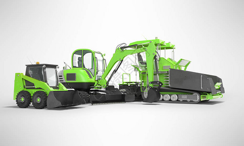 绿色道路机械Paver挖土机开动小型3d型装载车设计图片
