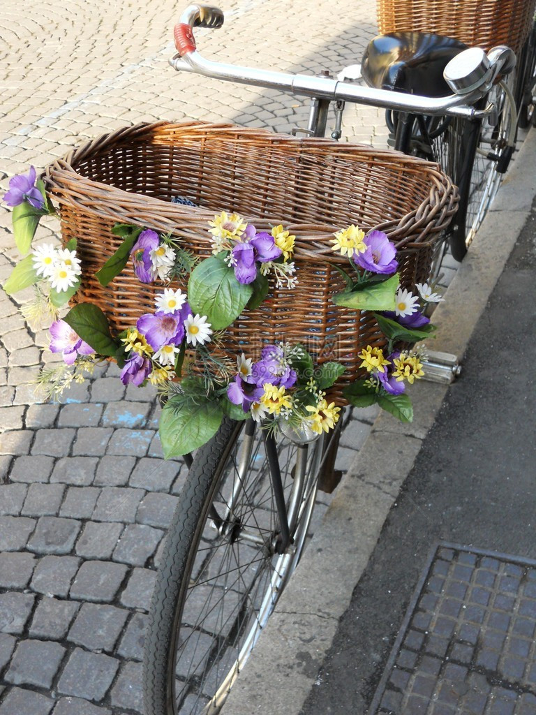 古老的浪漫自行车用鲜花图片