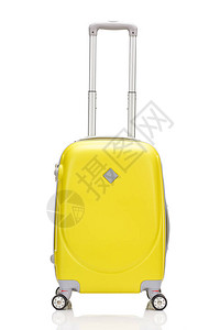 黄色塑料轮式彩色手提箱前视窗白图片